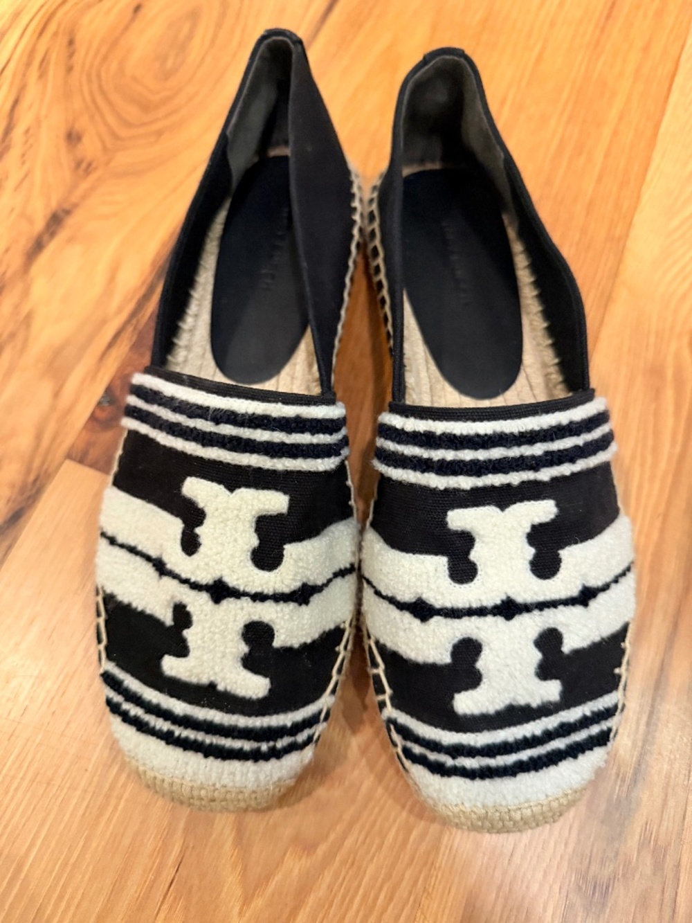Black and Ivory Tory Burch Espadrille Shoes